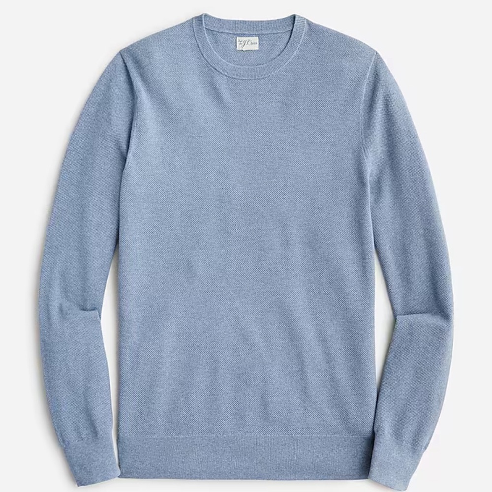 J.Crew Men’s Cotton piqué-stitch crewneck sweater Heather Blue Size Medium